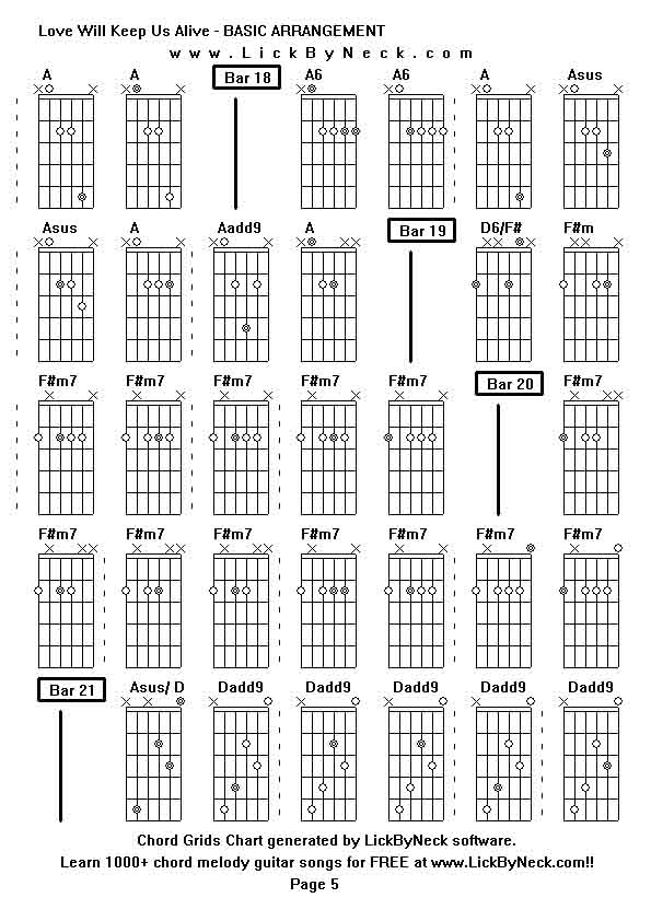 Chord Grids Chart of chord melody fingerstyle guitar song-Love Will Keep Us Alive - BASIC ARRANGEMENT,generated by LickByNeck software.